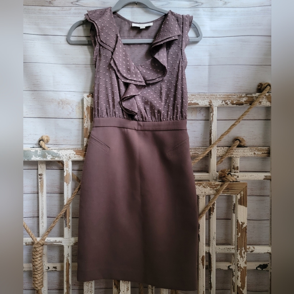 Loft Elegant Ruffled Brown Dress-00P